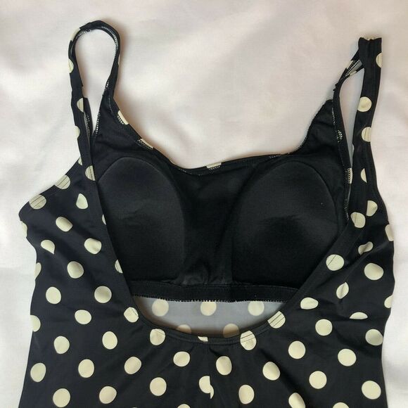 Swimsuit One Piece Women Large Black Ivory Polka Dot Pattern Padded Tank Classic - Picture 8 of 9
